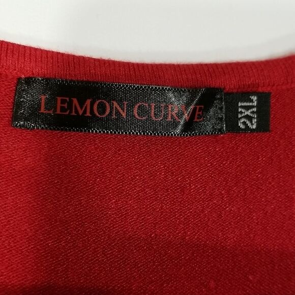 Lemon Curve Sweater Women's 2XL Long Sleeve Beaded Design Red Cotton Blend - Picture 5 of 11